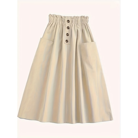 Women's Plus Size Elegant Pleated Midi Skirt with Pockets - Stretchy Polyester B - Picture 1 of 5